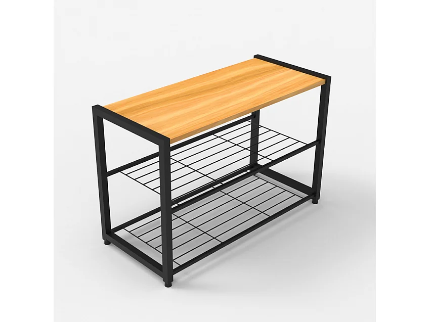 Scarpiera aperta ingresso 2 ripiani 1 mensola 8 paia di scarpe legno metallo Amnes - Nero