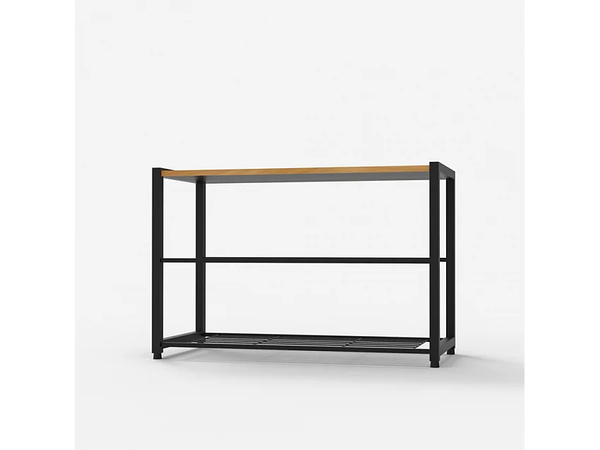 Scarpiera aperta ingresso 2 ripiani 1 mensola 8 paia di scarpe legno metallo Amnes - Nero