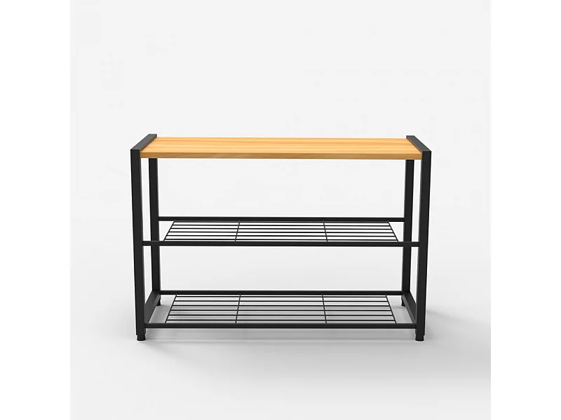 Scarpiera aperta ingresso 2 ripiani 1 mensola 8 paia di scarpe legno metallo Amnes - Nero