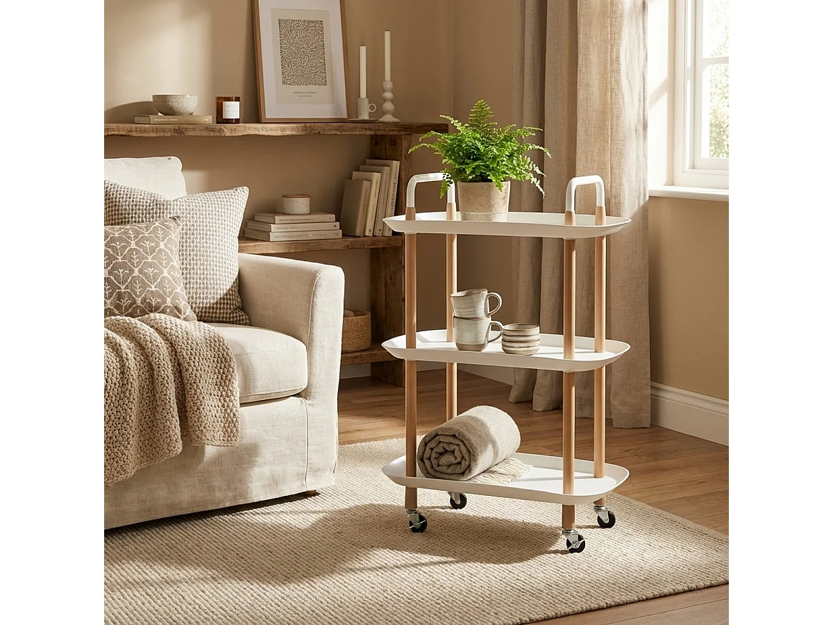 Servierwagen Küche Design mit Rädern 3 Ablagen Wala Plus - Weiß