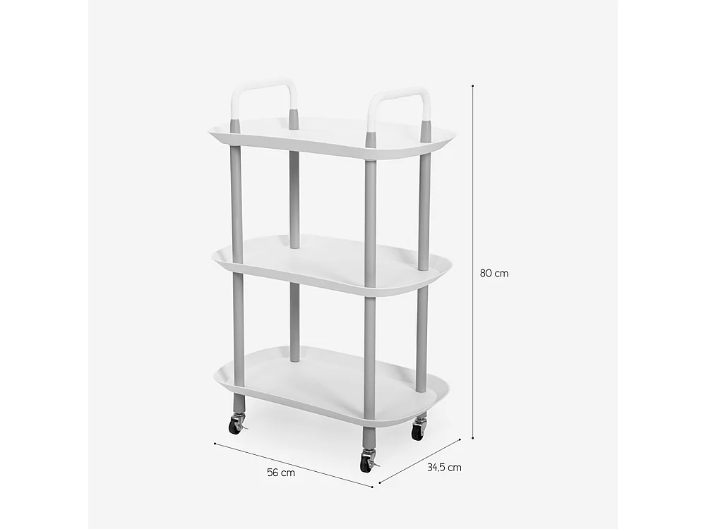 Servierwagen Küche Design mit Rädern 3 Ablagen Wala Plus - Weiß