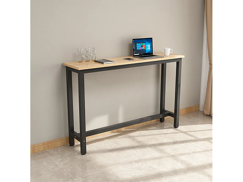 Mesa de entrada móvil 120x40cm de madera y patas de metal  Welcome light dark - Natural