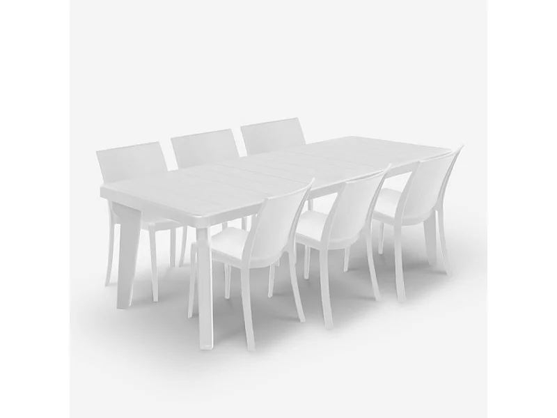 Set tavolo allungabile 160-220cm 6 sedie da giardino bianco Liri Light