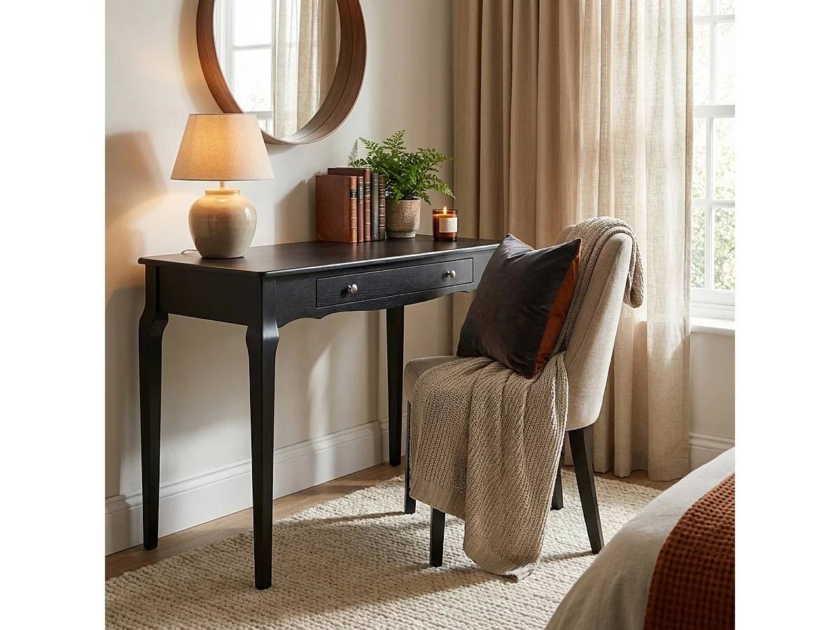 Tavolino consolle scrivania mobile ingresso shabby chic legno 106x47cm Toscano - Nero