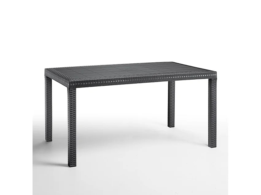 Juego de jardín con 1 mesa efecto ratán de 150x90 cm y 6 sillas de exterior color negro Meloria Dark