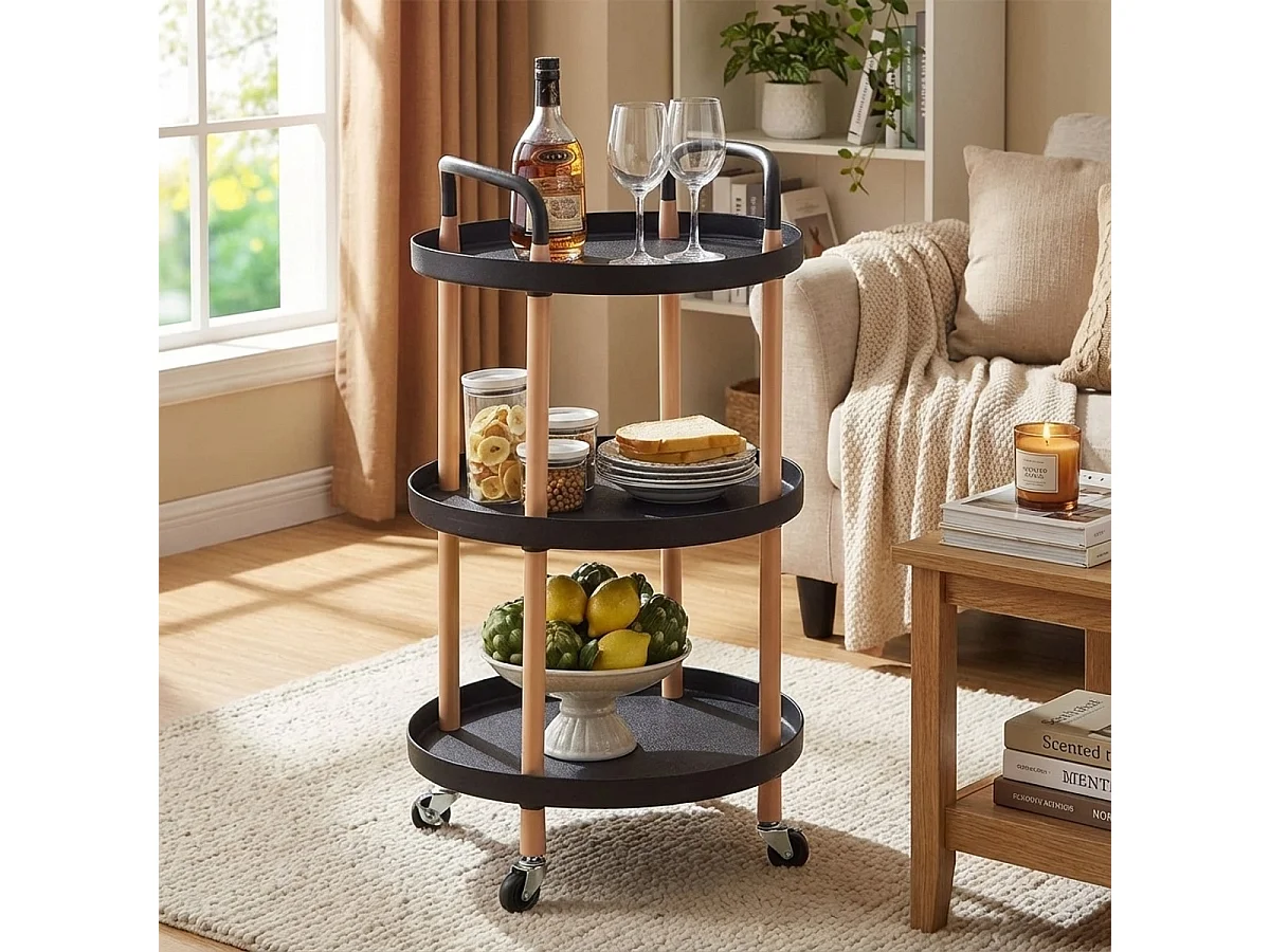 Lebensmittelwagen rund 3 Ablagen Design Nordic Räder Biky Plus - Schwarz