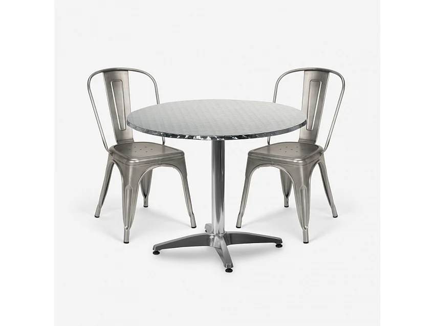 ensemble table ronde 70cm acier 2 chaises vintage style design taerium