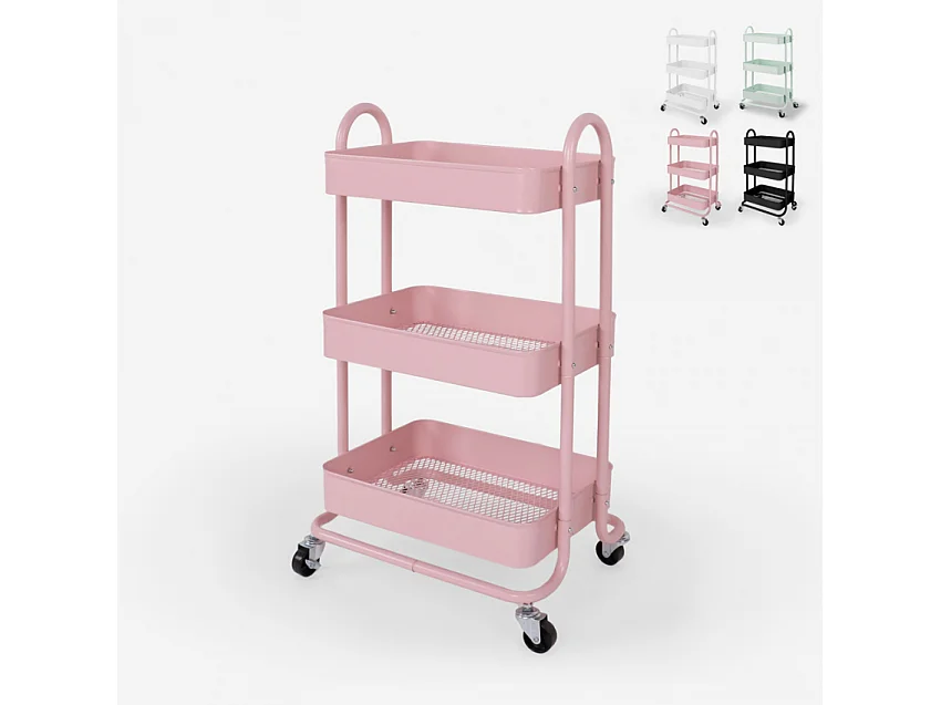 Servierwagen mit 3 Etagen und Rädern aus Metall Sall - Pink