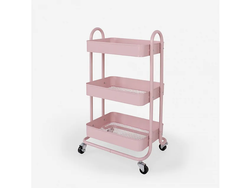Servierwagen mit 3 Etagen und Rädern aus Metall Sall - Pink