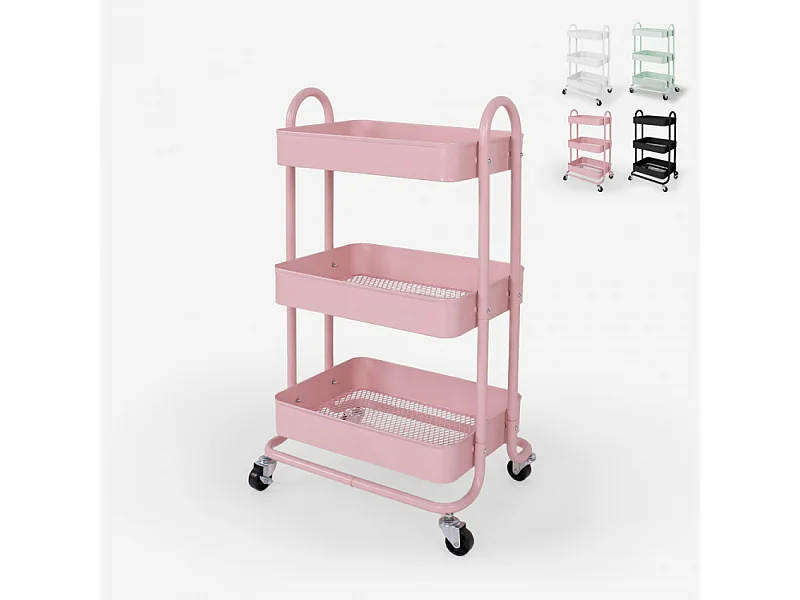 Servierwagen mit 3 Etagen und Rädern aus Metall Sall - Pink