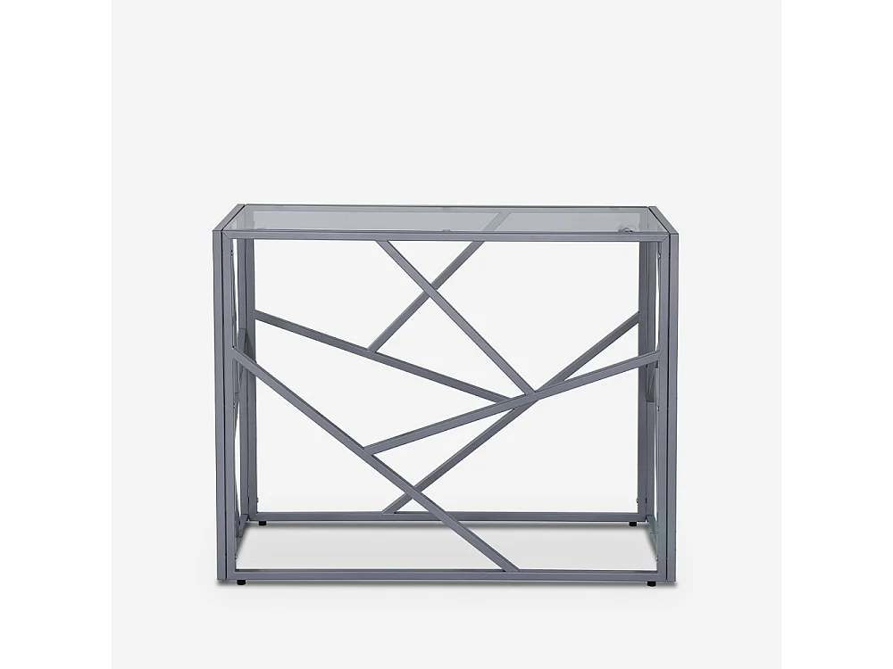 Consola para recibidor de diseño moderno de 100x40x78cm con tablero de cristal Kevin - Gris