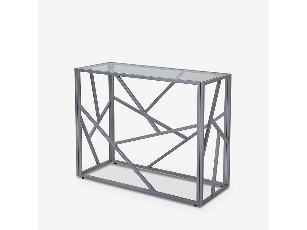 Consola para recibidor de diseño moderno de 100x40x78cm con tablero de cristal Kevin - Gris