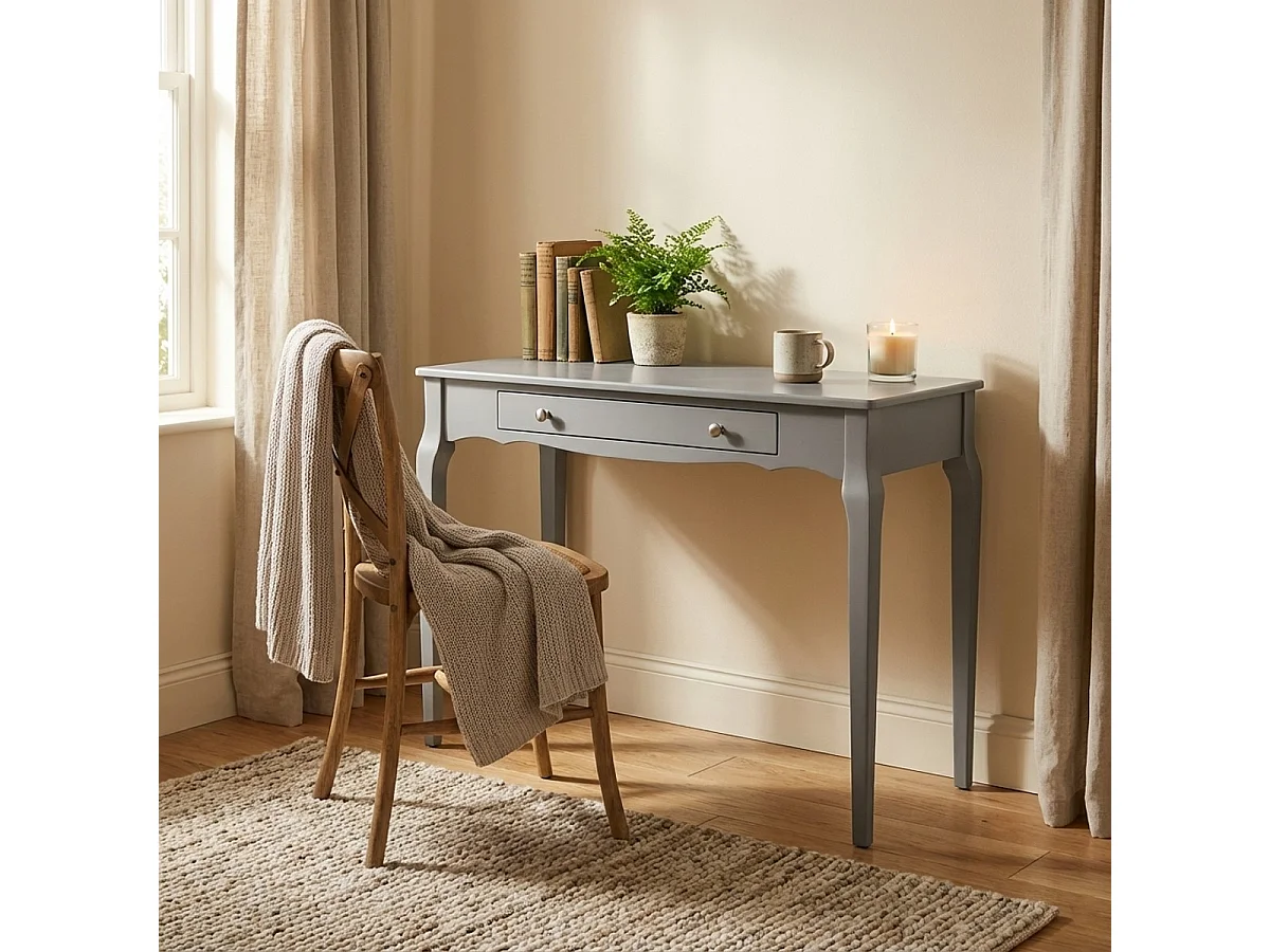 Tavolino consolle scrivania mobile ingresso shabby chic legno 106x47cm Toscano - Grigio