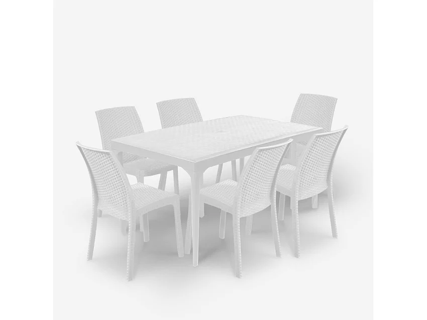Conjunto de jardín 6 sillas y 1 mesa de exterior de 150x90 cm color blanco Sunrise Light