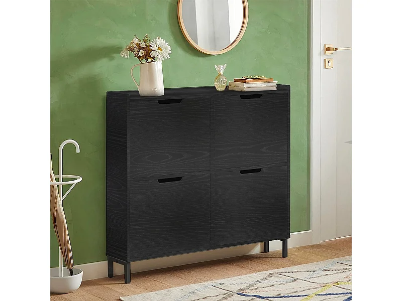 Meuble chaussures d'entrée 4 compartiments à rabat 8 paires Botes - Noir