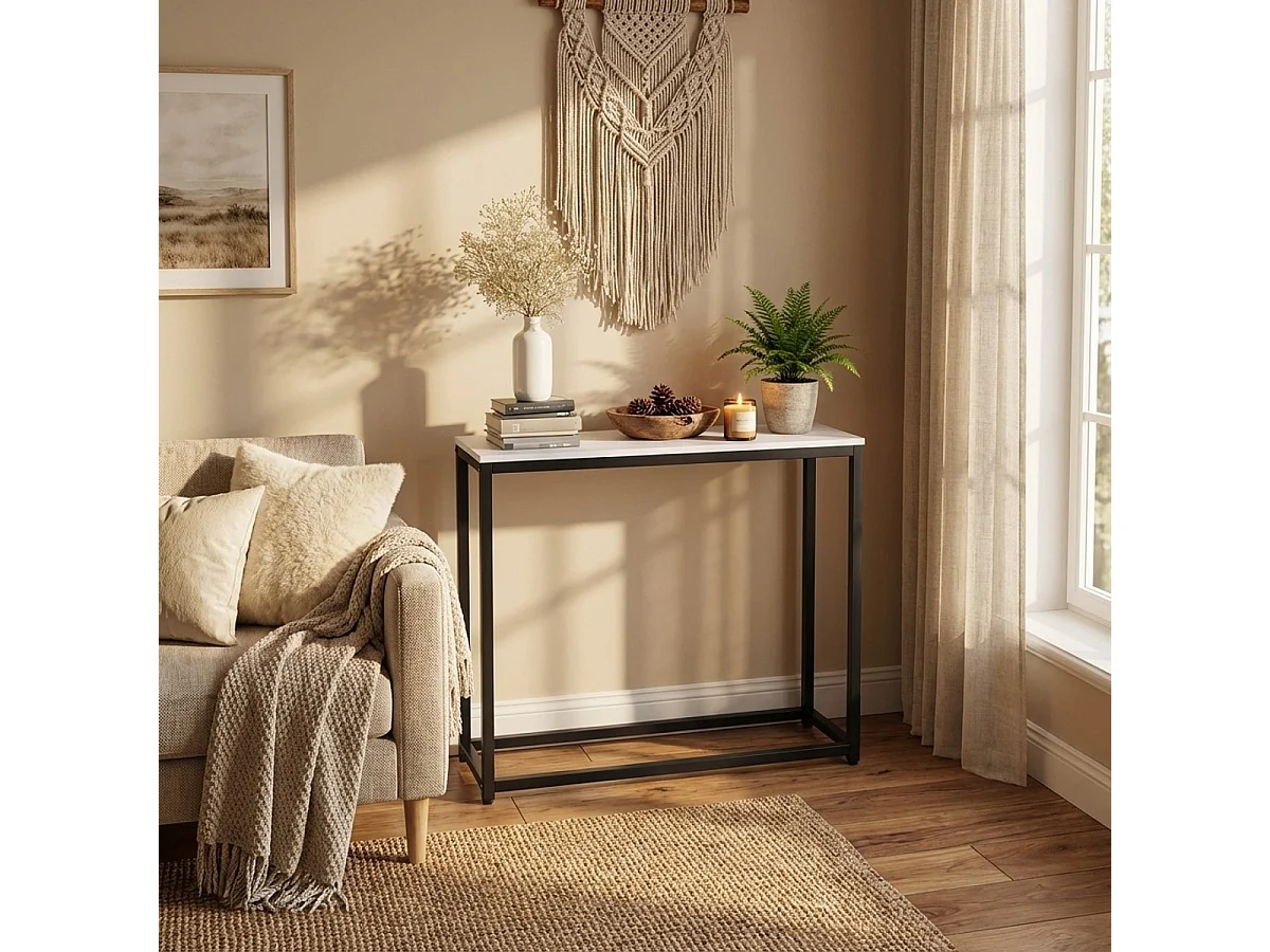 Consola moderna para recibidor móvil de metal 80x30x75cm Nigel - Blanco