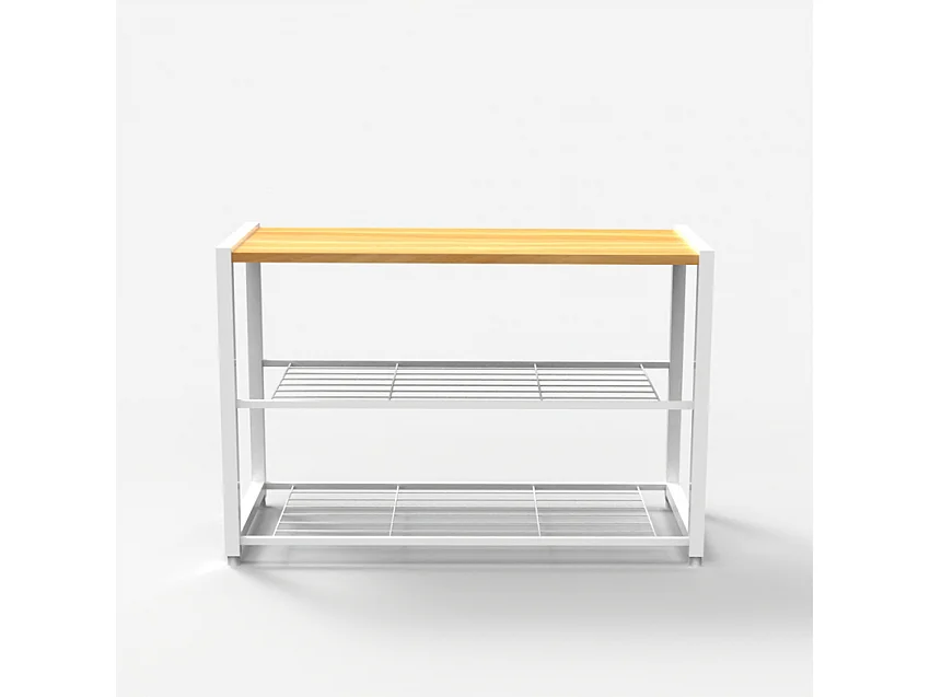 Scarpiera aperta ingresso 2 ripiani 1 mensola 8 paia di scarpe legno metallo Amnes - Bianco