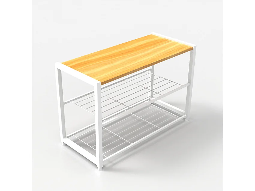 Scarpiera aperta ingresso 2 ripiani 1 mensola 8 paia di scarpe legno metallo Amnes - Bianco