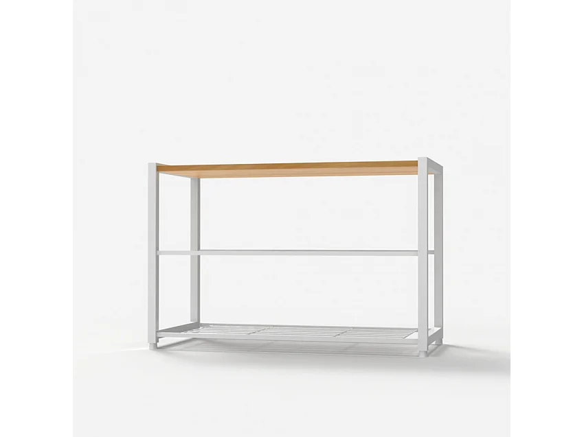 Scarpiera aperta ingresso 2 ripiani 1 mensola 8 paia di scarpe legno metallo Amnes - Bianco