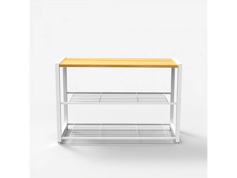 Offener Schuhschrank 2 Regale 1 Regal für 8 Paar Schuhe aus Holz Metall Amnes - Weiß