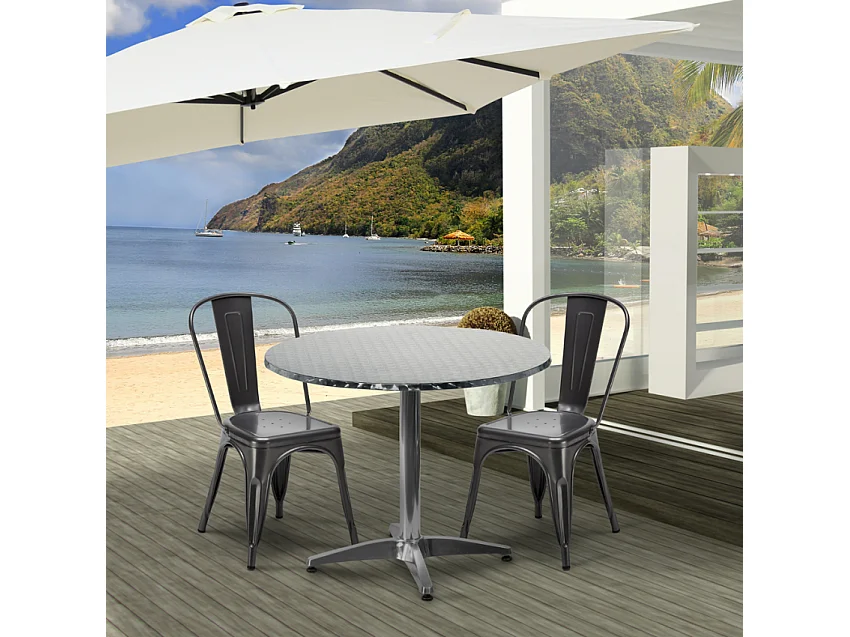 ensemble 2 chaises acier de style design industriel et table ronde 70cm factotum