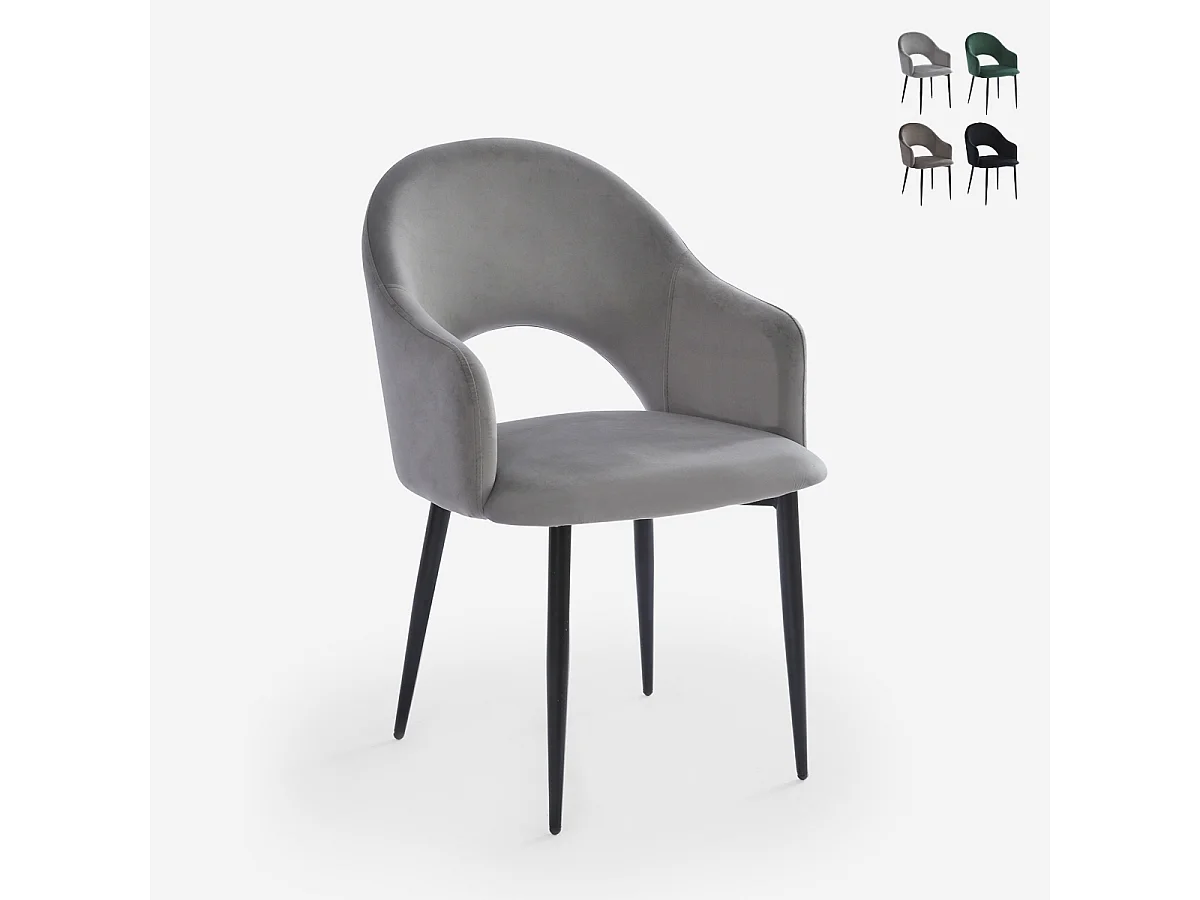 Sedia con braccioli moderna in velluto per sala da pranzo e cucina Rozan - Grigio