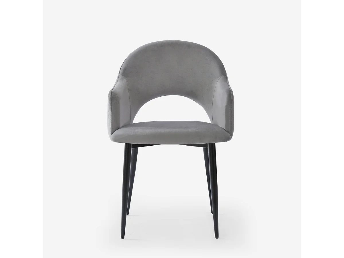 Sedia con braccioli moderna in velluto per sala da pranzo e cucina Rozan - Grigio