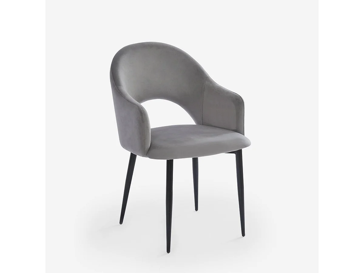 Stuhl mit Armlehnen modern aus Samt für Esszimmer und Küche Rozan - Grau
