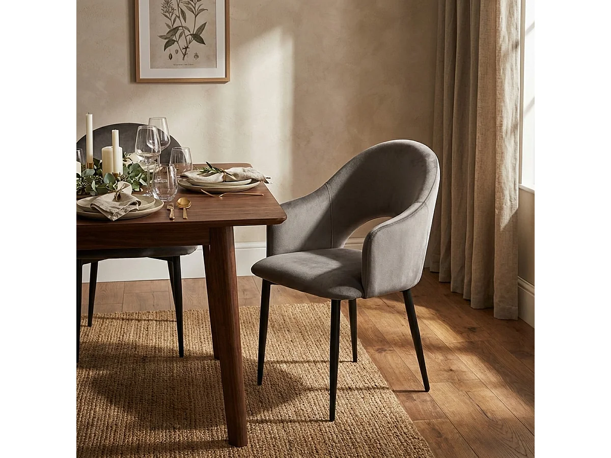 Stuhl mit Armlehnen modern aus Samt für Esszimmer und Küche Rozan - Grau