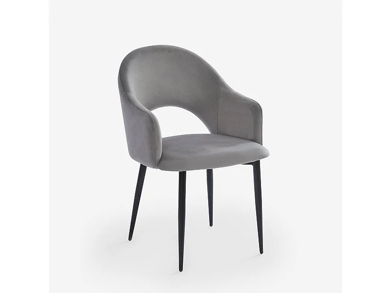 Sedia con braccioli moderna in velluto per sala da pranzo e cucina Rozan - Grigio