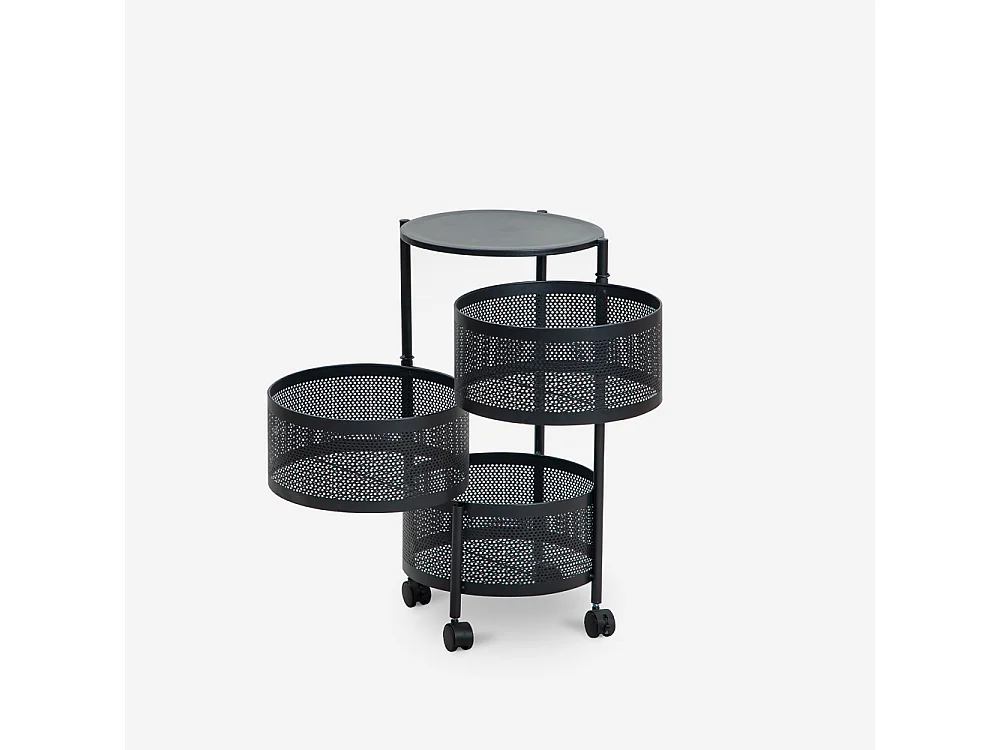 Obstwagen Küche modern mit Rädern und 3 schwenkbaren Körben Rodin M - Schwarz