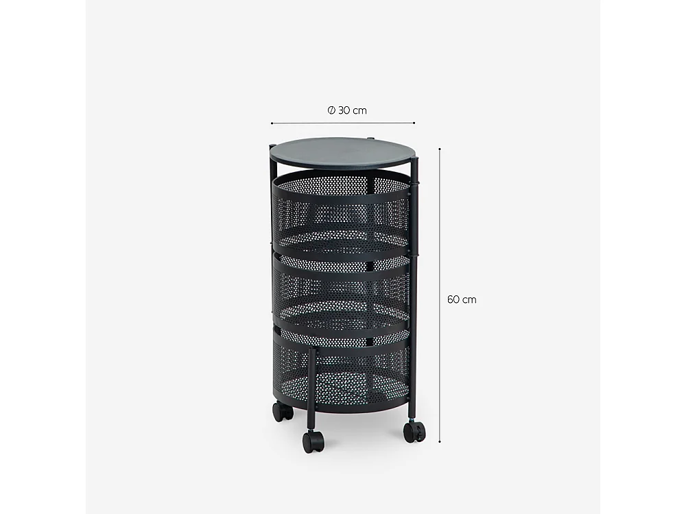 Obstwagen Küche modern mit Rädern und 3 schwenkbaren Körben Rodin M - Schwarz