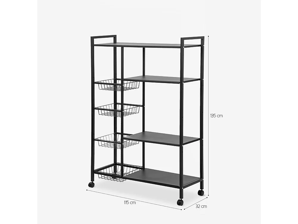 Chariot de cuisine moderne avec roulettes 115x32x135cm Faris Deluxe