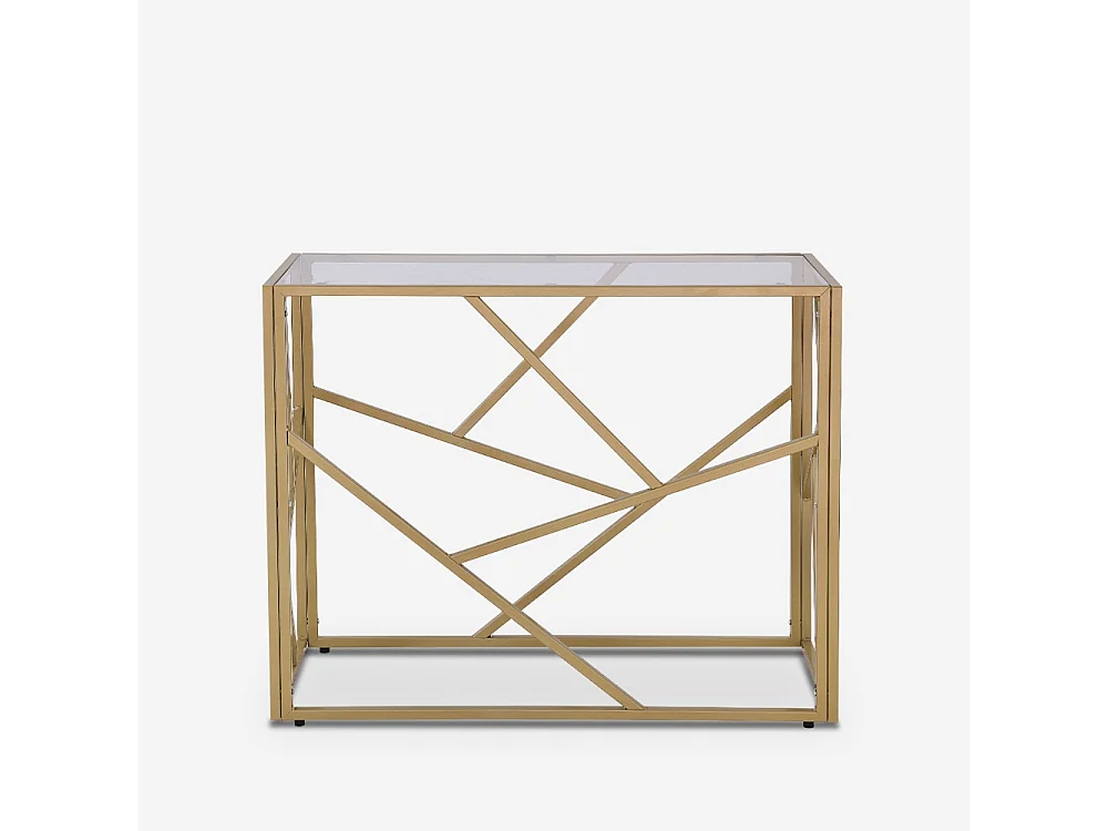 Consola para recibidor de diseño moderno de 100x40x78cm con tablero de cristal Kevin - Oro
