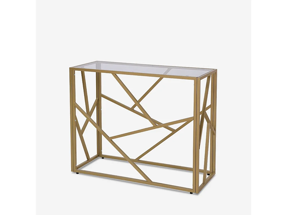 Consola para recibidor de diseño moderno de 100x40x78cm con tablero de cristal Kevin - Oro