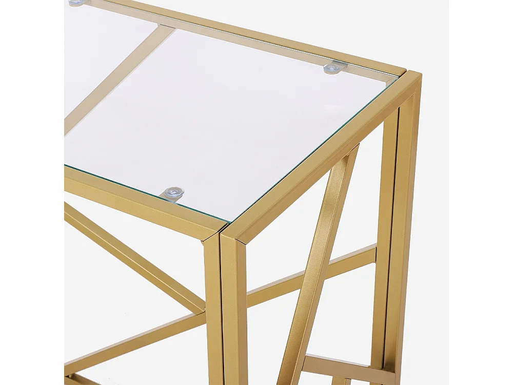 Consola para recibidor de diseño moderno de 100x40x78cm con tablero de cristal Kevin - Oro