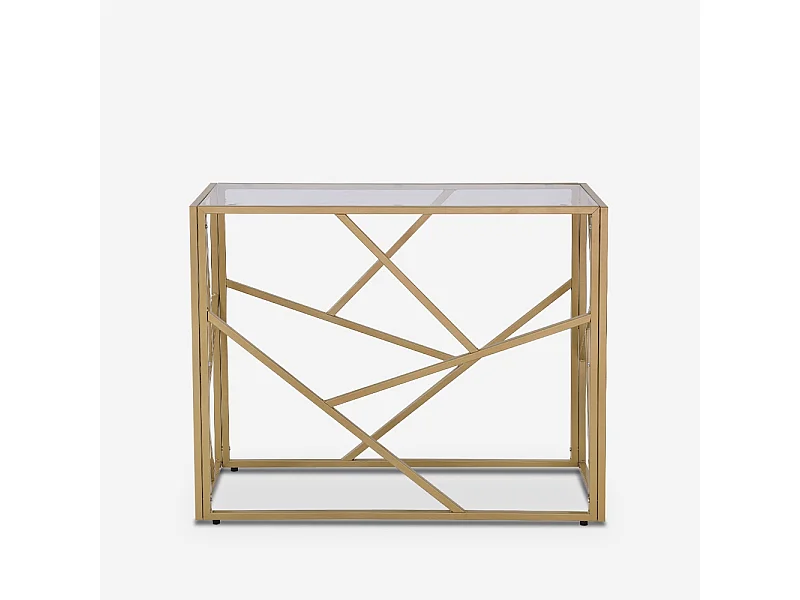 Consola para recibidor de diseño moderno de 100x40x78cm con tablero de cristal Kevin - Oro