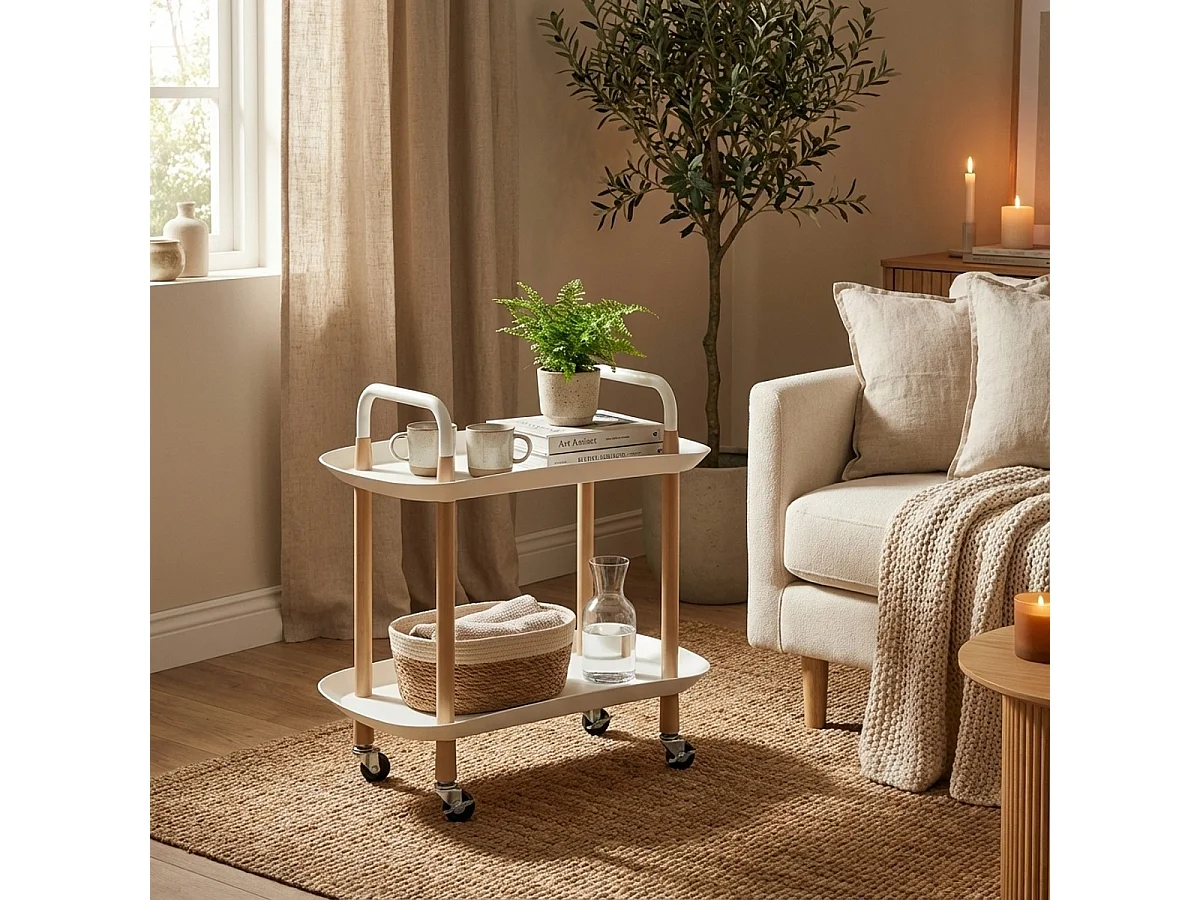 Lebensmittelwagen modern mit Rädern 2 Ablagen schwarz weiß Wala - Weiß