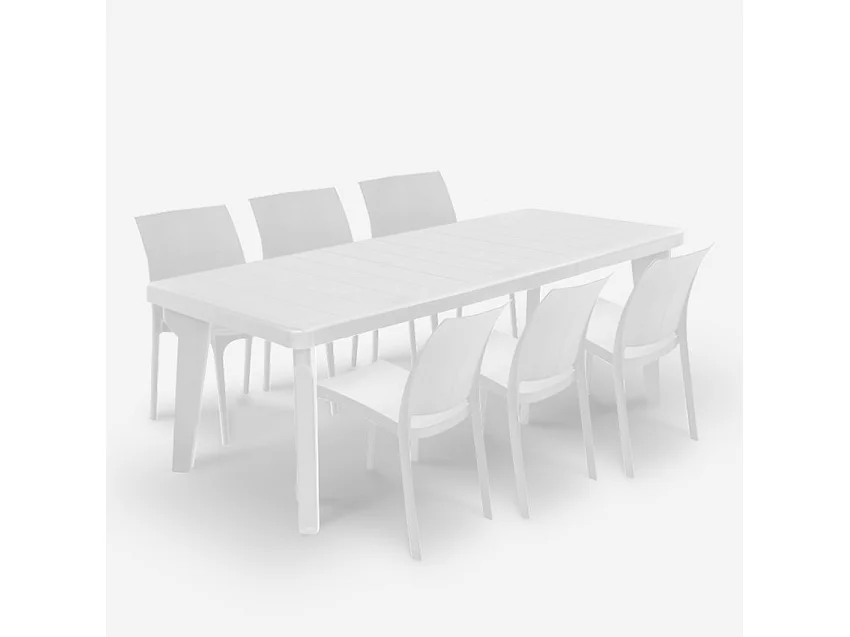 Juego de mesa extensible de 160-220 cm con 6 sillas de jardín color blanco Liri Light