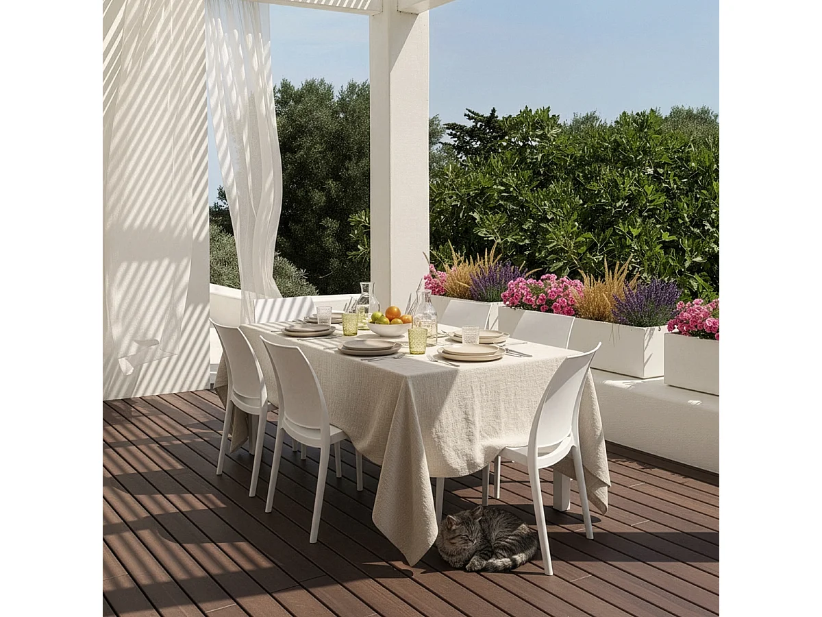 Juego de mesa extensible de 160-220 cm con 6 sillas de jardín color blanco Liri Light