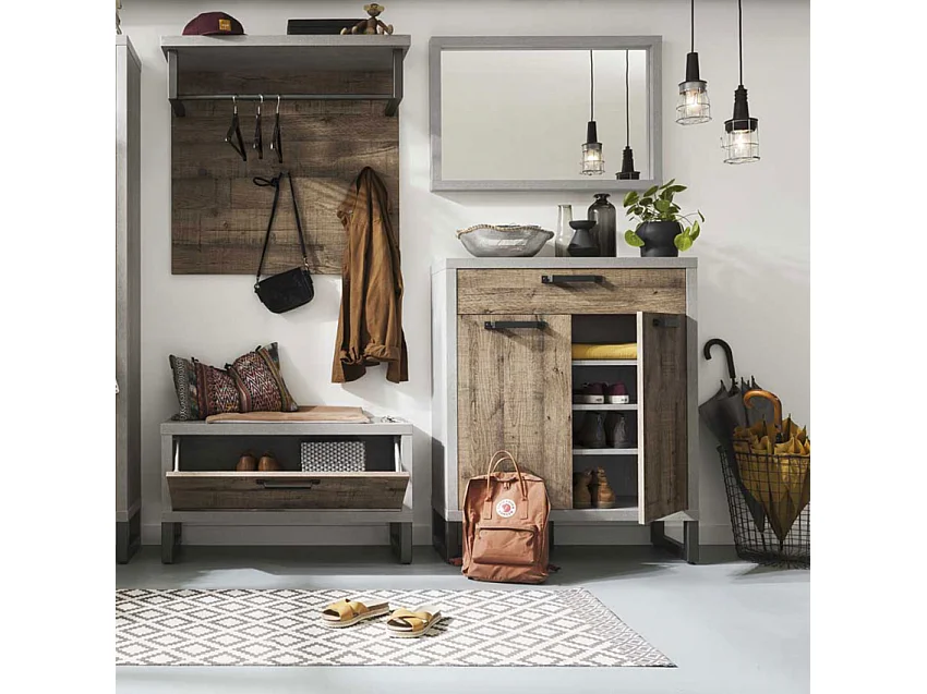 Zapatero entrada 4 baldas cajón diseño industrial moderno Harbour