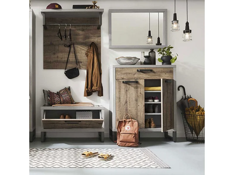 Zapatero entrada 4 baldas cajón diseño industrial moderno Harbour