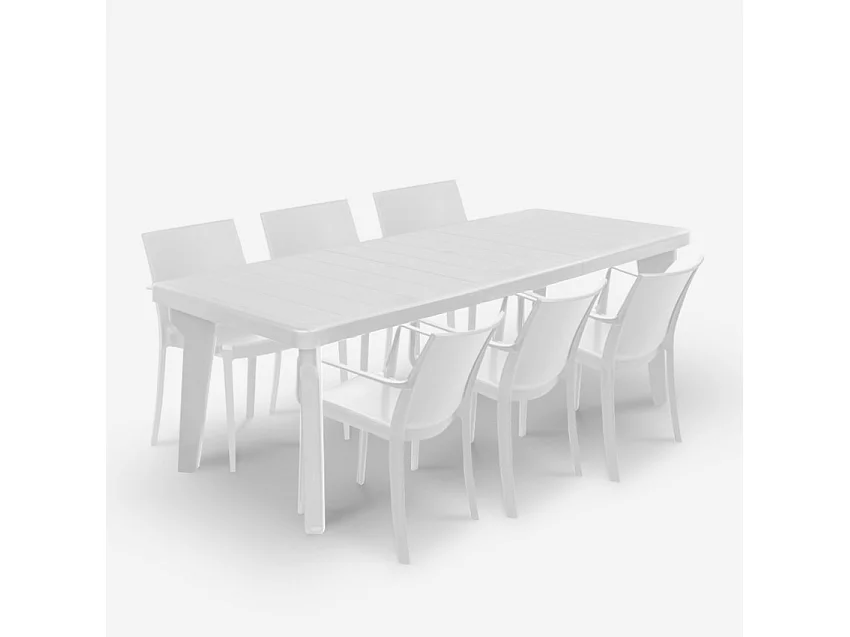 Juego de mesa extensible de 160-220 cm con 6 sillas de jardín color blanco Liri Light