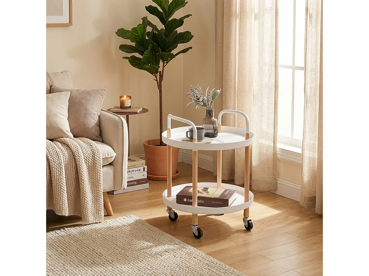 Lebensmittelwagen rund im skandinavischen Design mit Rädern Biky - Weiß