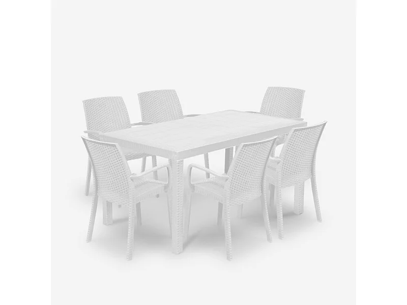 Tischset für Garten im Freien Rattan 150x90cm 6 Stühle Weiß Meloria Light