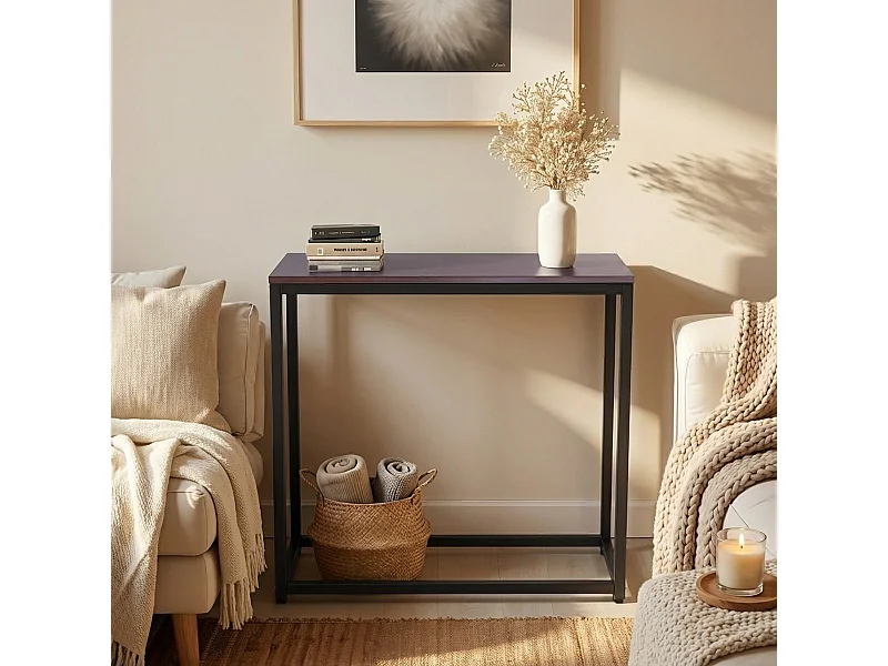 Konsolentisch modern Eingang aus Metall 80x30x75cm Nigel - Nußbaum dunkel