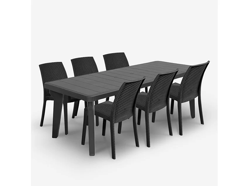 Conjunto de jardín con mesa extensible 160-220 cm y 6 sillas color negro Liri Dark