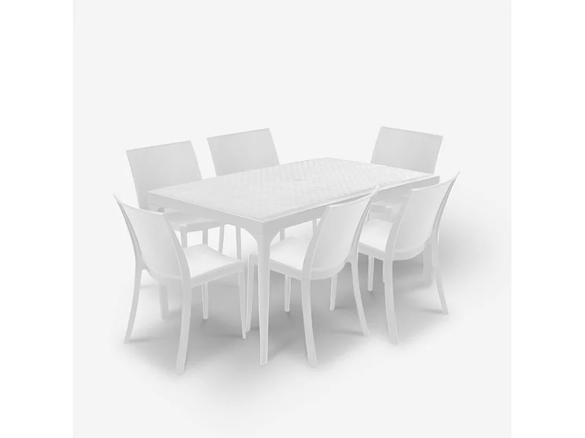 Conjunto de jardín 6 sillas y 1 mesa de exterior de 150x90 cm color blanco Sunrise Light