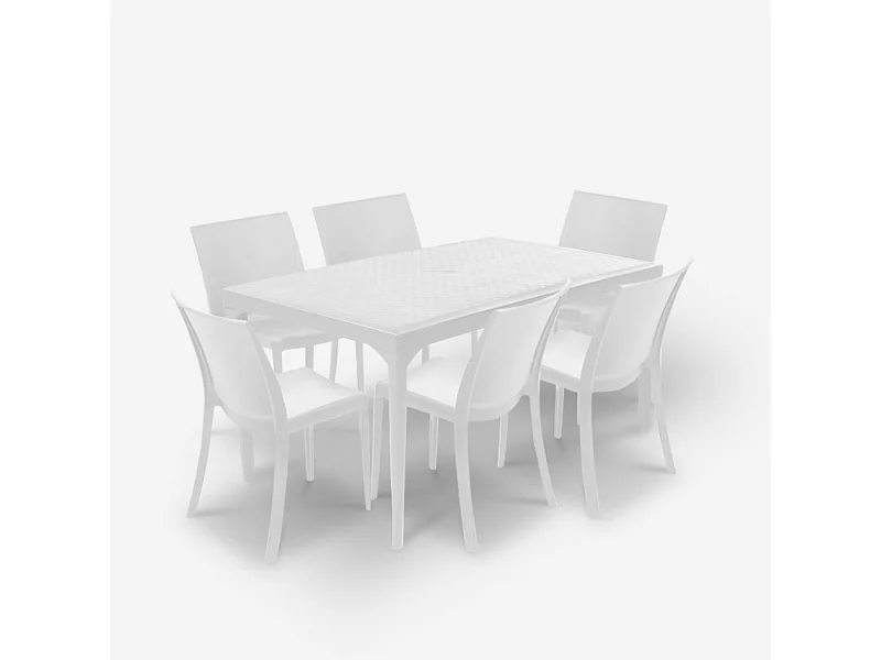 Conjunto de jardín 6 sillas y 1 mesa de exterior de 150x90 cm color blanco Sunrise Light