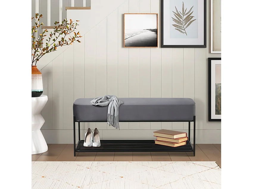Sitzbank Schuhregal Eingang modernes Design Schwarz Samt Grau Degas - Dunkel Grau